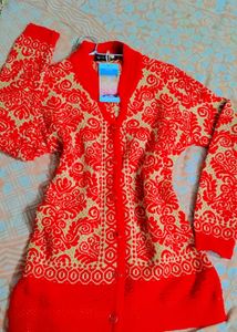 Red Patterned Cardigan