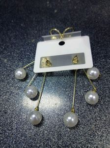 Zirconia Earrings With Dangling Pearls