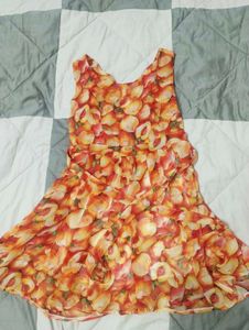 Peach Print Sleeveless Dress