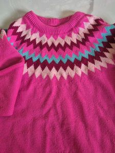 Girls Pink Zig-Zag Pattern Sweater