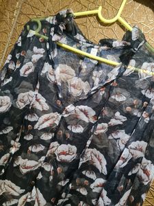 Black With Flowers Printed  Top