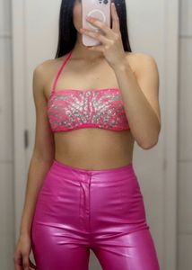Pink Sequin Bikini Top