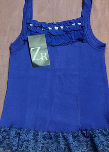 ZR Blue Ruffle Trim Tank Top Free Size