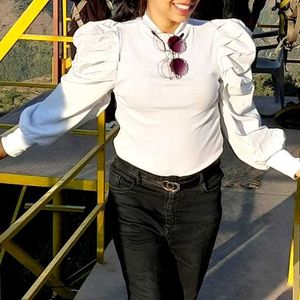 White Puff Sleeve Top