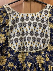 Floral Print Navy Blue Kurta