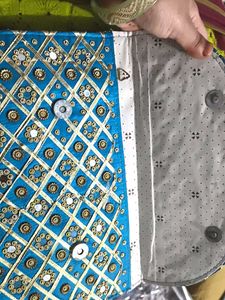 Elegant Blue Clutch with gota  stone and mirror  p