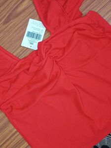 Heart Neck Twist Ribbed Top