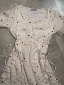 White Heart Print Midi Dress