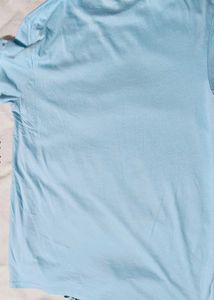 Men Sky Blue Half Sleeve Cotton Casual Tshirt