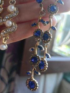 Elegant Pearl &amp; Blue Floral Drop Earrings