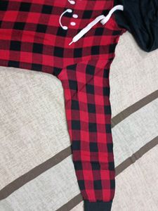 Red- Black Checks Hoodie Top