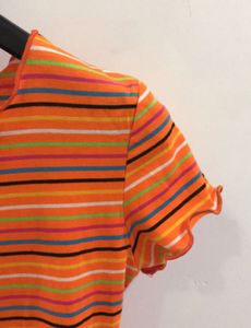 Orange Multicoloured Stripes T-shirt