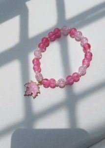 Pink Maple Leaf Beaded Bracelet