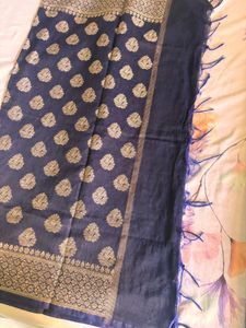 Elegant Navy Blue Banarasi Dupatta