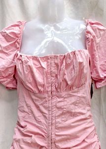 111610. Pink Puff Sleeve Mini Dress