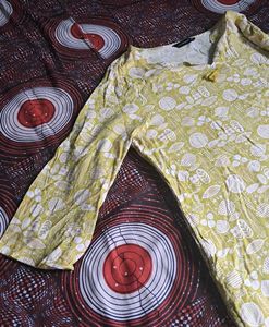 Yellow Printed Cotton Kurti/Dress – 3/4 Sleeve