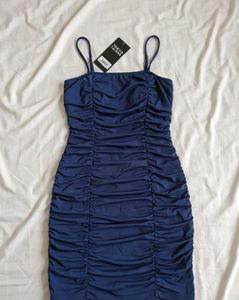 With Tag Navy Ruched Bodycon Dress