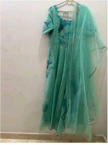 Sea Green Organza Frock With Dupatta- Feeding Dres