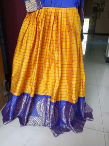 Blue &amp; Gold Checked Maxi Dress