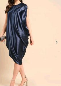 Navy Blue Satin Finish Cowl Dress