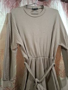 Ribbed Knit Dress with Tie Waist