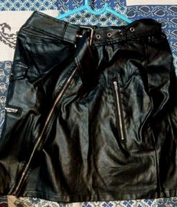 Faux Leather Mini Skirt with Belt