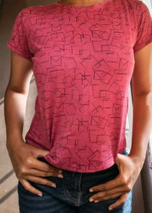 Pink Patterned Casual T-Shirt