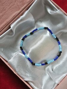 Glass Beads Bracelet Blue And Black Stretchable 💙
