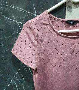 Dusty Rose Eyelet Short Sleeve Top
