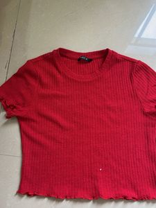 Red Ribbed Crop Top