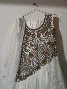 Elegant White Embroidered Dress Material