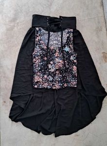 Floral Top & High-Low Skirt Set🩷🩵🖤