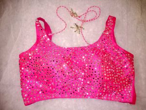Pink Mirror Work Blouse