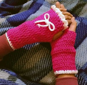Pink Crochet Fingerless Gloves