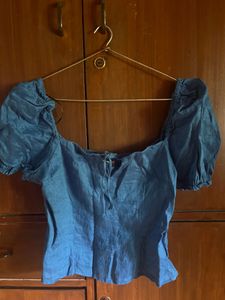 Beautiful Blue Linen H&amp;M Top