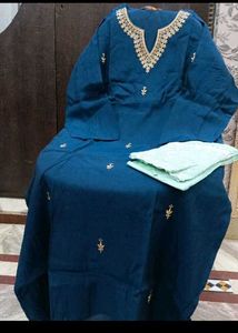 Teal Embroidered Kurti Set