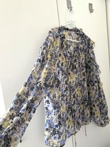 Floral Ruffle Sheer Blouse