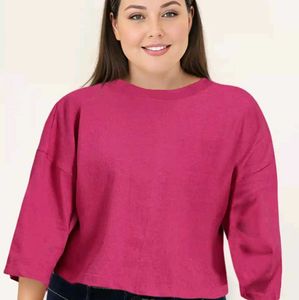Drop Shoulder Pink Casual Top