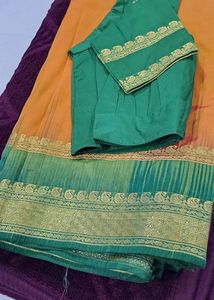 ...Beautiful Silk Saree With Stiched Blouse 34 To