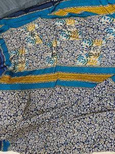 Blue Floral Print Soft Silk Saree