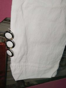 Yellow &amp; White Embroidered Pant Kurti Suit With Du