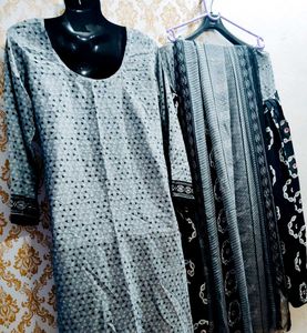 Grey Printed Salwar Kameez With Dupatta
