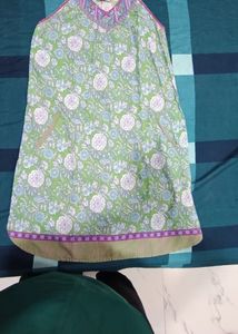 Green Floral Print Sleeveless Kurta