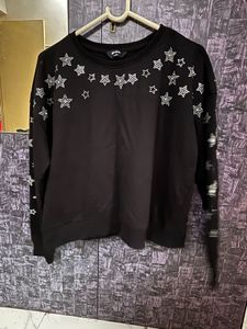 Star Embellished Black Sweatshirt