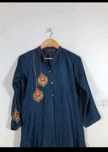 Elegant Embroidered Navy Blue Kurti