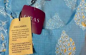 Libas blue &amp; white ethnic motifs printed cotton dr