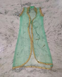 Green crop top and skirt dress with shrug Set