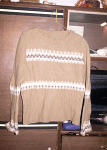 Beige Ribbed Knit Sweater