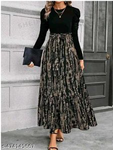 Chic Black & Beige Maxi Dress