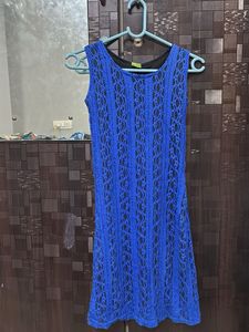 Cute Blue Lace Sleeveless Dress